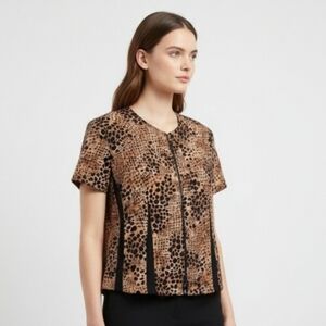 Vintage Melissa Harper Brown Leopard Zip Blouse Retro Club Y2K Punk 14